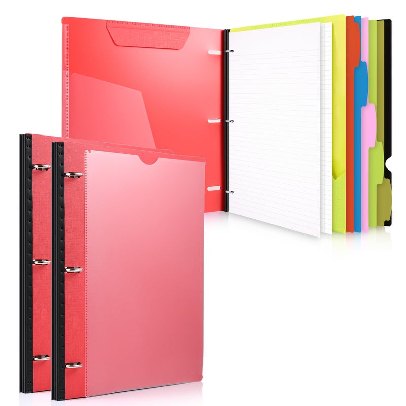 WOT I 2-Pack Telescoping 3 Ring Binder Notebooks - Customizable Cover, 5 Dividers & Pocket Folder in One Slim Organizer (60 Sheets Included), Red - Image 1